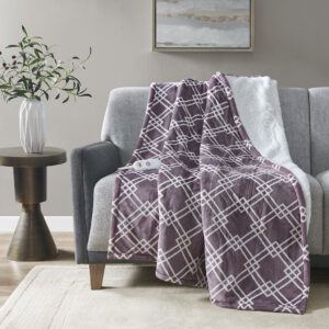 Printed Plush Heated Throw in Plum From Serta