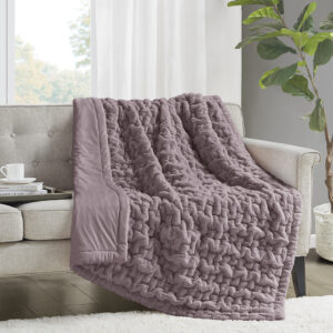 Ruched Fur Throw in Lavender From Madison Park