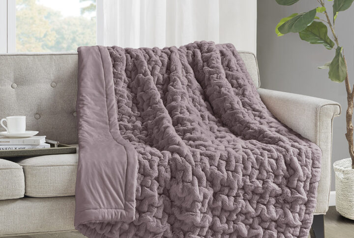 Ruched Fur Throw in Lavender From Madison Park