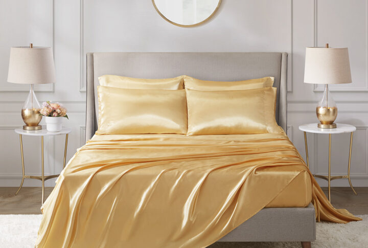 Satin Luxury 6 PC Sheet Set in Gold From Madison Park Essentials