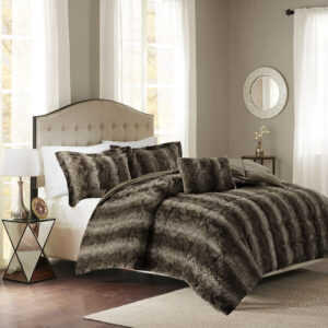 Zuri 4PC Faux Fur Comforter Set in Brown From Madison Park