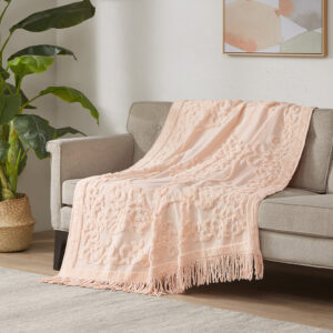 Chloe 100% Cotton Tufted Chenille Lightweight Throw With Fringe Tassel 50" x 60" in Blush From Madison Park