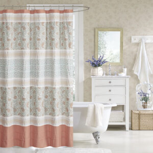 Dawn Cotton Shower Curtain in Coral From Madison Park