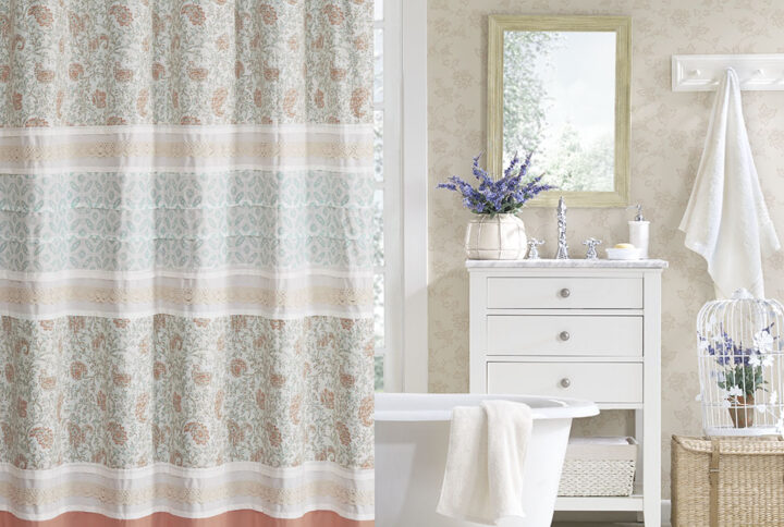 Dawn Cotton Shower Curtain in Coral From Madison Park