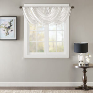 Elena Faux Silk Waterfall Embellished Valance in White From Madison Park