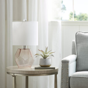 Bella Geometric Glass Table Lamp in Pink From 510 Design