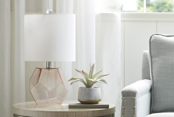 Bella Geometric Glass Table Lamp in Pink From 510 Design