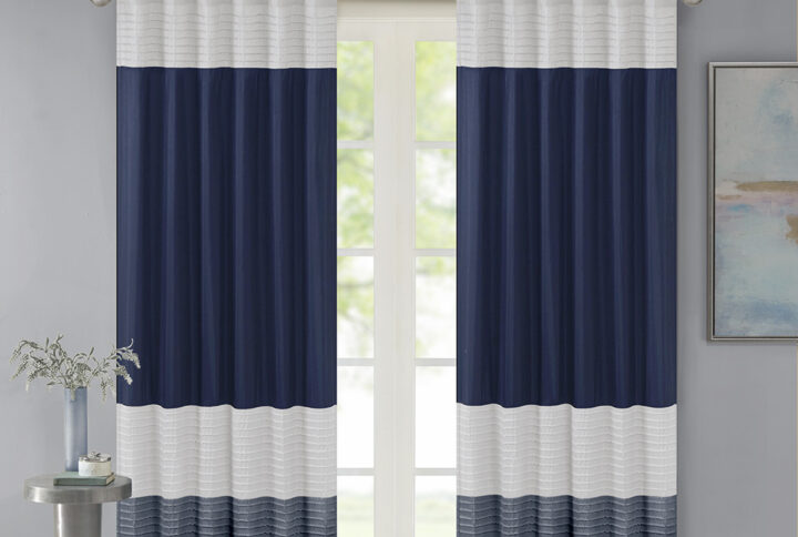 Amherst Polyoni Pintuck Curtain Panel in Navy From Madison Park