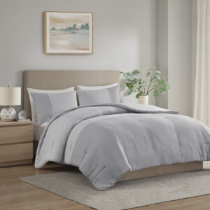 Miro 3 Piece Gauze Oversized Comforter Set in Gray From Beautyrest