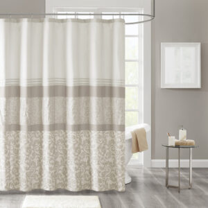 Ramsey Printed and Embroidered Shower Curtain in Neutral From 510 Design