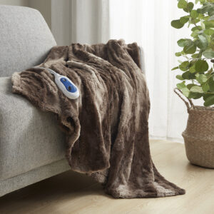 Zuri Oversized Faux Fur Heated Throw in Brown From Beautyrest