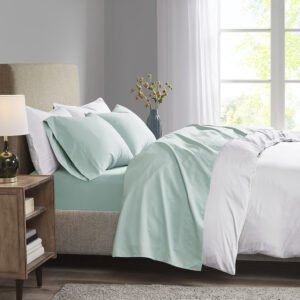 3M Microcell Luxurious Brushed Microfiber Deep Pocket Sheet Set in Seafoam From Madison Park