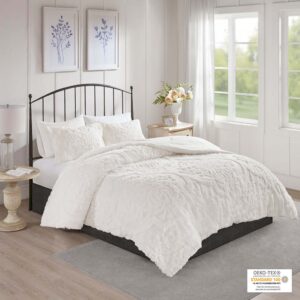 Viola 3 Piece Tufted Cotton Chenille Damask Comforter Set in Off-White From Madison Park