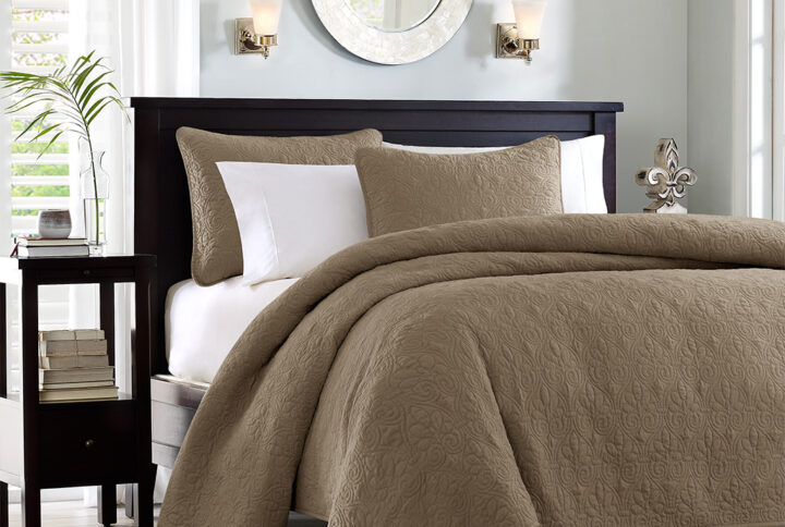 Quebec Reversible Quilt Set in Mocha From Madison Park