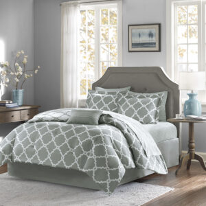 Merritt 9 Piece Comforter Set with Cotton Bed Sheets in Grey From Madison Park Essentials