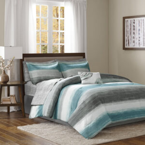 Saben 9 Piece Comforter Set with Cotton Bed Sheets in Aqua From Madison Park Essentials