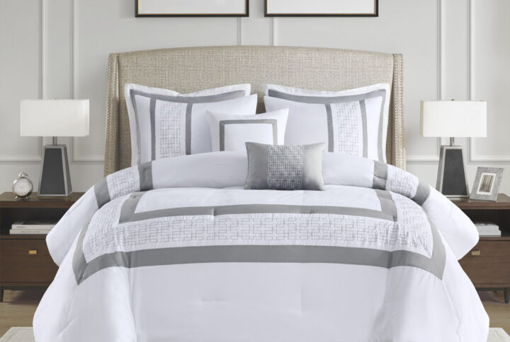 Powell 8 Piece Embroidered Comforter Set in White From 510 Design