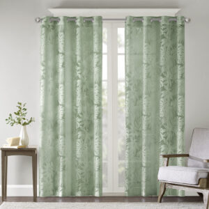 Leilani Palm Leaf Burnout Window Sheer in Sage Green From Madison Park