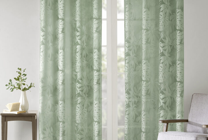 Leilani Palm Leaf Burnout Window Sheer in Sage Green From Madison Park