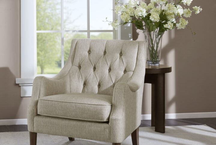 Qwen Button Tufted Accent Chair in Beige From Madison Park