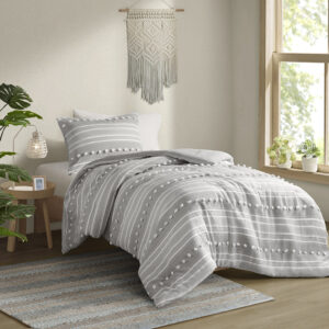 Rowan Striped Clipped Jacquard Comforter Set in Grey From Urban Habitat