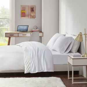 Cotton Blend Jersey Knit All Season Sheet Set in White From Intelligent Design