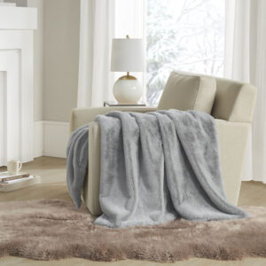 Bristol Solid Premium Faux Fur Throw in Grey From Madison Park