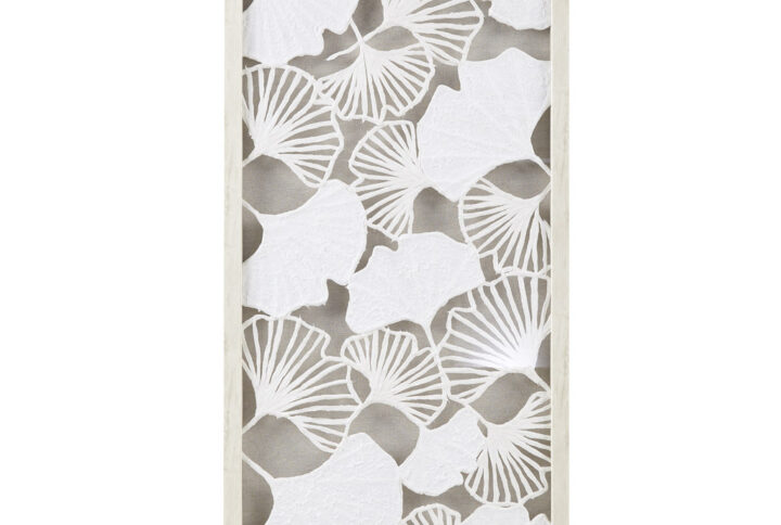 Lillian Framed Rice Paper Shadow Box Gingko Leaf Wall Decor Art in Off-White From Martha Stewart