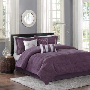 Hampton 7 Piece Jaquard Comforter Set in Plum From Madison Park