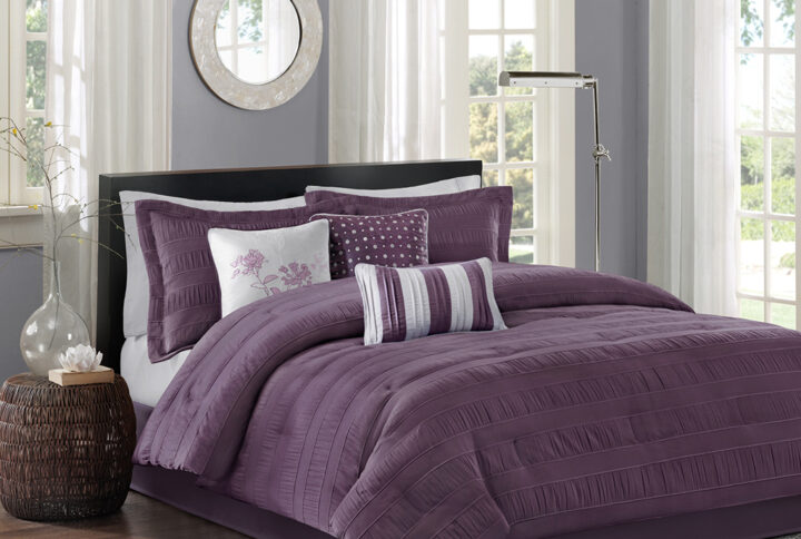 Hampton 7 Piece Jaquard Comforter Set in Plum From Madison Park