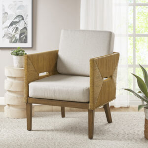 Blake Handcrafted Rattan Upholstered Accent Arm Chair in Natural From INK+IVY