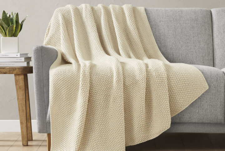 Bree Knit Throw in Ivory From INK+IVY