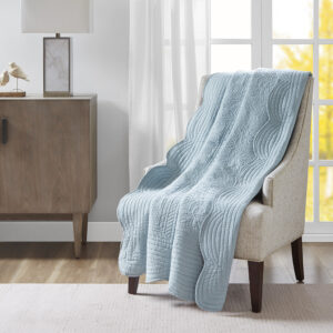 Tuscany Oversized Quilted Throw with Scalloped Edges in Blue From Madison Park