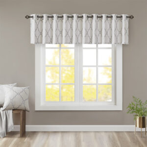 Saratoga Fretwork Print Grommet Top Window Valance in Ivory/Grey From Madison Park