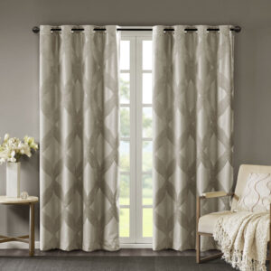 Bentley Ogee Knitted Jacquard Total Blackout Curtain Panel in Taupe From SunSmart