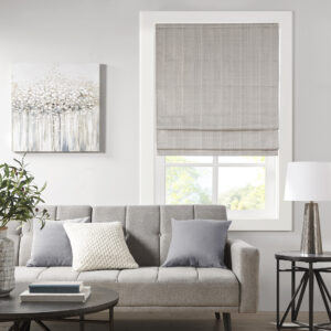 Galen Basketweave Room Darkening Cordless Roman Shade in Taupe From Madison Park