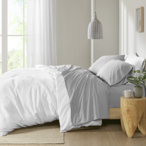 Peached Percale 200 Thread Count Relaxed Cotton Percale Sheet Set in Grey From Madison Park