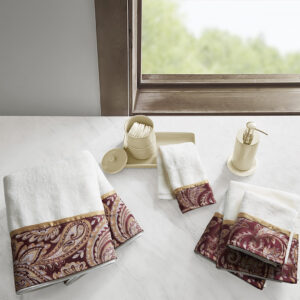 Aubrey 6 Piece Jacquard Towel Set in Burgundy From Madison Park