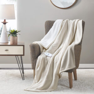 Fleece to Sherpa Heated Throw in Tan From Serta