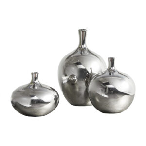 Ansen Mirrored Ceramic Decorative Vases 3-piece set in Silver From Madison Park Signature