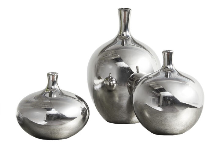 Ansen Mirrored Ceramic Decorative Vases 3-piece set in Silver From Madison Park Signature