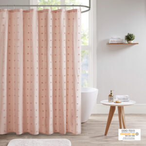 Brooklyn Brooklyn Cotton Jacquard Pom Pom Shower Curtain in Pink From Urban Habitat