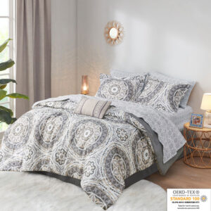 Serenity 9 Piece Comforter Set with Cotton Bed Sheets in Taupe From Madison Park Essentials