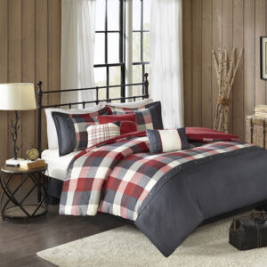 Ridge 6 Piece Herringbone Duvet Cover Set in Red From Madison Park