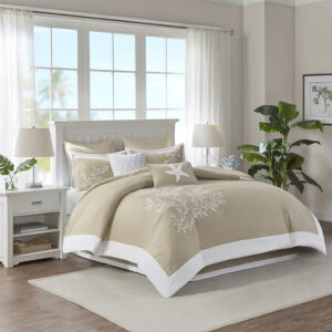 Coastline 6 Piece Oversized Cotton Jacquard Comforter Set in Khaki From Harbor House