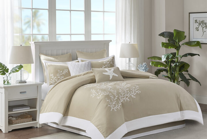 Coastline 6 Piece Oversized Cotton Jacquard Comforter Set in Khaki From Harbor House