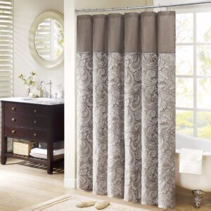 Aubrey Jacquard Shower Curtain in Blue/Brown From Madison Park