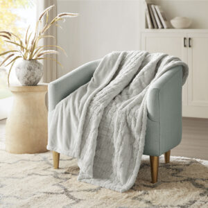 Zuri Oversized Faux Fur Heated Throw in Grey Texture From Beautyrest