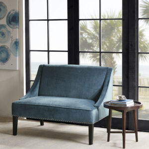 Avalon Swoop Arm Settee in Blue/Brown From Madison Park