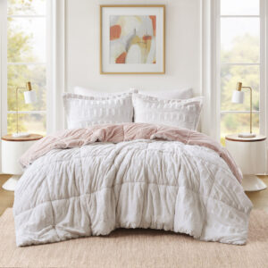 Gia Back Print Long Fur Comforter Mini Set in Blush/White From Madison Park